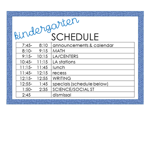 kindergarten daily schedule 